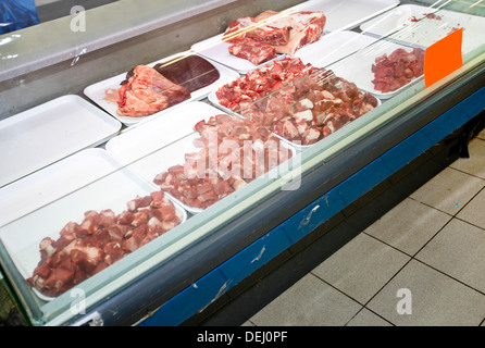 Red meat on display supermarket Stock Photo