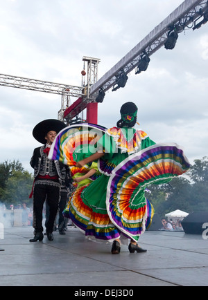 Mexican Independence day celebration at Texas Capitol building in Austin includes performances by traditional folkloric dancers Stock Photo