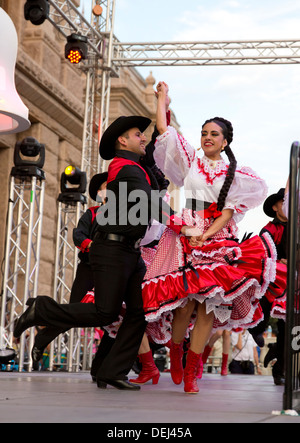 Mexican Independence day celebration at the Texas Capitol building in Austin includes traditional dances with colorful costumes Stock Photo