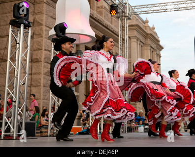 Mexican Independence day celebration at the Texas Capitol building in Austin includes traditional dances with colorful costumes Stock Photo