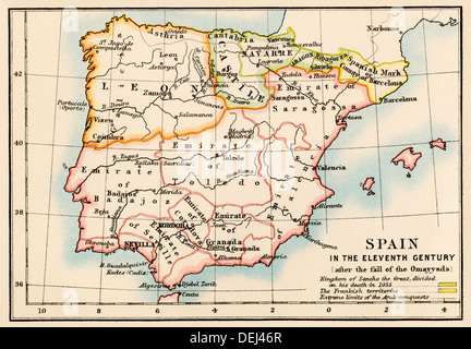 Map of the Iberian Peninsula under the Moors, 13th century. Color ...