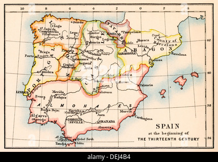 Map of the Iberian Peninsula under the Moors, 11th century. Color ...