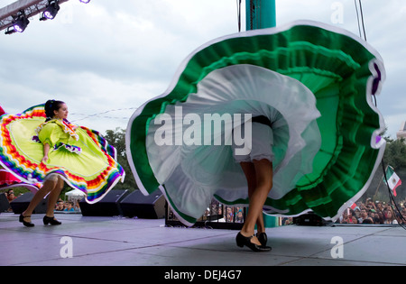 Mexican Independence day celebration at Texas Capitol building in Austin includes performances by traditional folkloric dancers Stock Photo