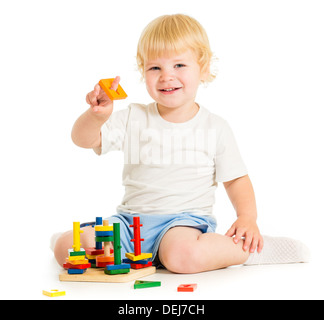 happy kid playing education toys Stock Photo