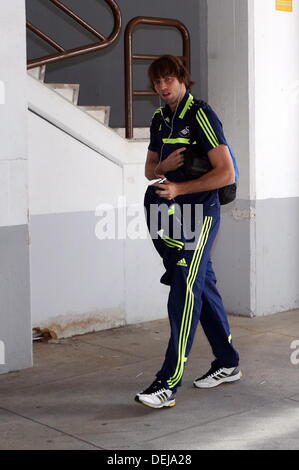 Valencia, Spain. Thursday 19 September 2013  Pictured: Michu arriving at the Estadio Mestalla.   Re: UEFA Europa League game against Valencia C.F v Swansea City FC, at the Estadio Mestalla, Spain, Credit:  D Legakis/Alamy Live News Stock Photo
