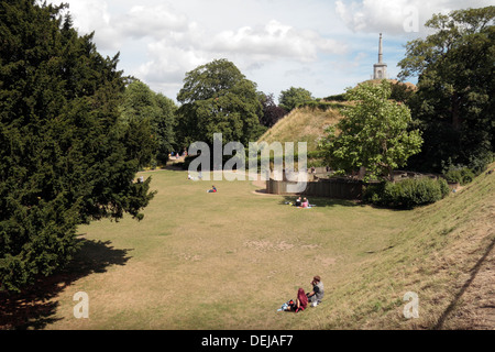 Dane John Gardens with Dane John Mound, located inside the Roman city walls in Canterbury, Kent, UK. Stock Photo