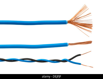 Exposed cables and wires. Studio shot white isolated Stock Photo