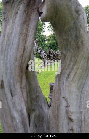 New Paltz, New York - Redwood driftwood sculptures, brought from Northern California beaches to the Catskill Mountains. Stock Photo