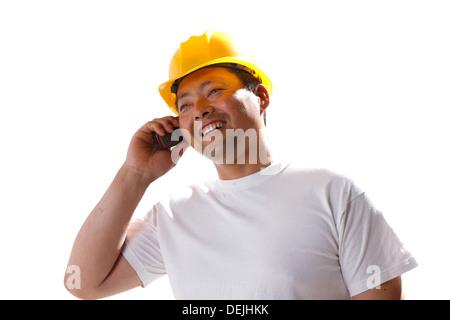 Building worker making phone call Stock Photo
