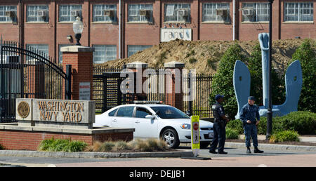 Washington, DC, USA. 19th Sep, 2013. The U.S. Navy Yard reopened Thursday, three days after a shooting rampage that left 13 people dead, including alleged shooter Aaron Alexis. © Jay Mallin/ZUMAPRESS.com/Alamy Live News Stock Photo