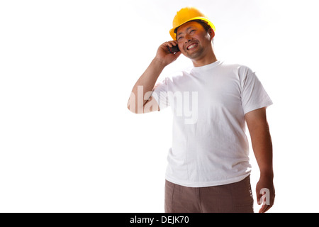 Building worker making phone call Stock Photo