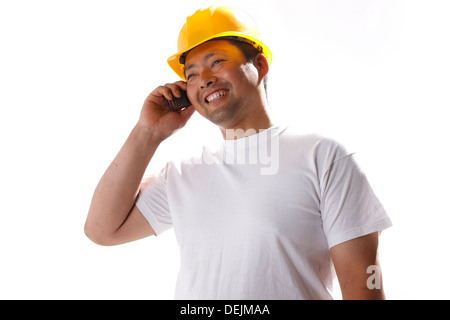 Building worker making phone call Stock Photo