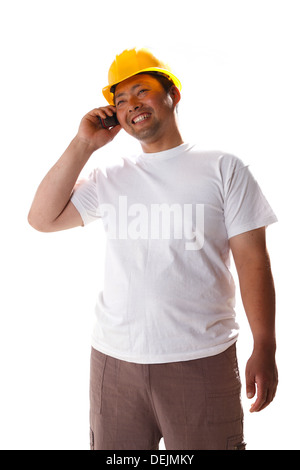 Building worker making phone call Stock Photo