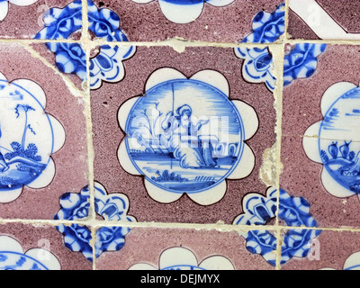 Bathroom detail, dutch tiles at Barrington Court, Ilminster, Somerset , UK TA19 0NQ Stock Photo