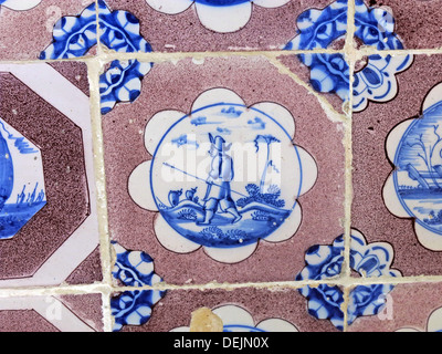 Dutch tiles in bathroom at Barrington Court, Ilminster, Somerset , UK TA19 0NQ Stock Photo