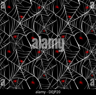 Happy Halloween red spider webs seamless pattern background. EPS10 Vector file organized in layers for easy editing. Stock Photo