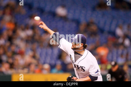 St. Petersburg, Florida, USA. 19th Sep, 2013. WILL VRAGOVIC | Times.Tampa Bay Rays relief pitcher Josh Lueke (52) during the Tampa Bay Rays against the Texas Rangers at Tropicana Field in St. Petersburg, Fla. on Thursday, Sept. 19, 2013. The Rangers beat the Rays 8-2. Credit:  Will Vragovic/Tampa Bay Times/ZUMAPRESS.com/Alamy Live News Stock Photo