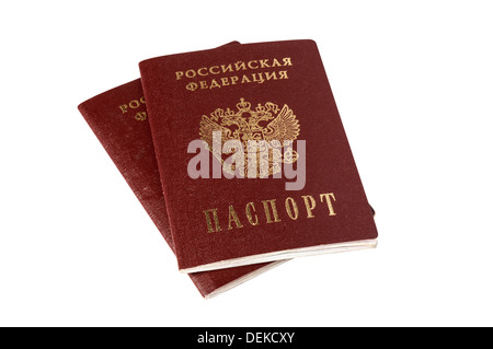 Two Russian passports isolated on white with clipping path Stock Photo