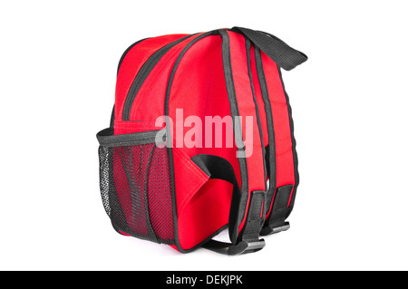 The red backpack isolated on white background Stock Photo