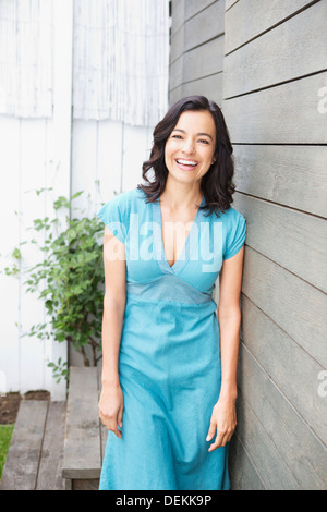 Hispanic woman smiling outdoors Stock Photo