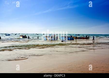 Tourists enjoying boat riding on the beach, Calangute, North Goa, Goa, India Stock Photo