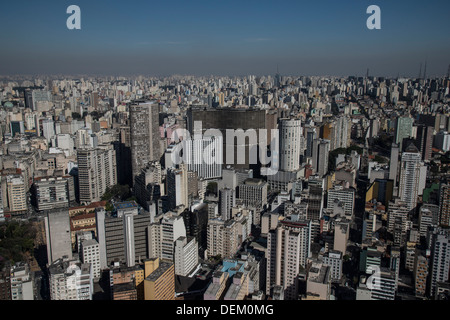 Downtown Sao Paulo , far left, Italia’s building, the tallest building in Sao Paulo, , Brazil, on Thursday, August 29th, 2013. Stock Photo
