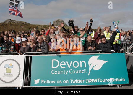 Sidmouth to Haytor, Devon, UK. 20th September 2013. Fans on Haytor Friday 20 September 2013 Tour of Britain Stage 6 Sidmouth to Haytor Dartmoor Devon UK Credit:  Anthony Collins/Alamy Live News Stock Photo