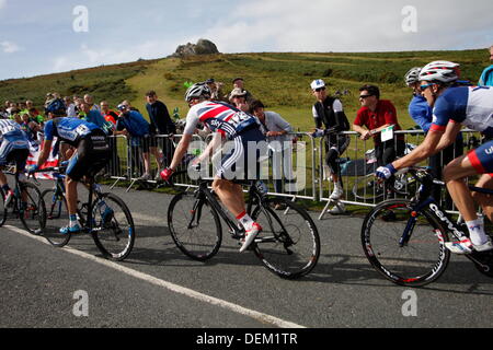 Sidmouth to Haytor, Devon, UK. 20th September 2013. The Peloton climbs Haytor. Friday 20 September 2013 Tour of Britain Stage 6 Sidmouth to Haytor Dartmoor Devon UK Credit:  Anthony Collins/Alamy Live News Stock Photo