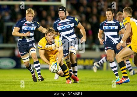 Salford, UK. 20th Sep, 2013. London Wasps flanker Sam Jones during the Aviva Premiership game between Sale Sharks and London Wasps from the AJ Bell Stadium. Credit:  Action Plus Sports/Alamy Live News Stock Photo