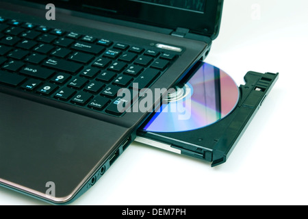 Laptop with open CD or DVD-ROM  Stock Photo
