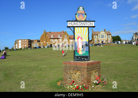 Town sign on The Green, Hunstanton, Norfolk, England, United Kingdom Stock Photo