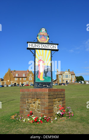 Town sign on The Green, Hunstanton, Norfolk, England, United Kingdom Stock Photo