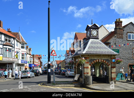 Old water pump clock tower, High Street, Sheringham, Norfolk, England, United Kingdom Stock Photo