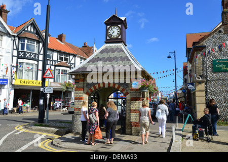 Old water pump clock tower, High Street, Sheringham, Norfolk, England, United Kingdom Stock Photo