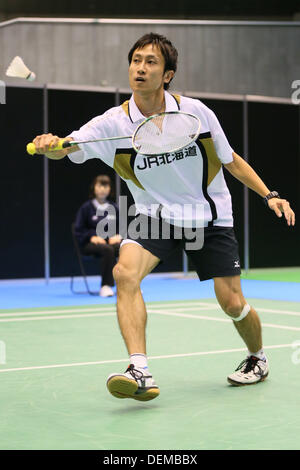 Tokyp. Japan. 20th September 2013. Jun Takemura (JPN), SEPTEMBER 20, 2013 - Badminton : Yonex Open Japan 2013 Men's Singles at Tokyo Metropolitan Gymnasium, Tokyo, Japan. Credit:  YUTAKA/AFLO SPORT/Alamy Live News Stock Photo