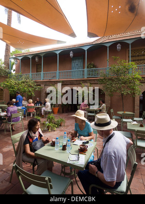 Cafe at the Jardin Majorelle in Marrakech, Morocco Stock Photo