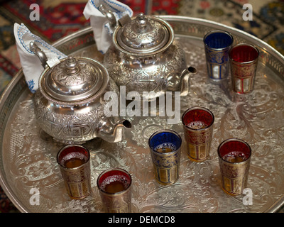 Ornate silver tea-service in Morocco Stock Photo