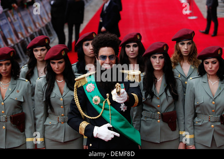 British actor/comedian Sacha Baron Cohen (C) arrives in character as 'Admiral General Aladeen' for the world premiere of his new Stock Photo