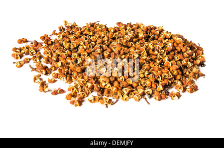 Sichuan pepper, Szechwan pepper or Szechuan pepper, a common spice used in Asian cuisine,on a white background Stock Photo