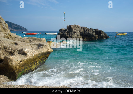 View of the Ionian Sea, from the beach at Himara on the Albanian Riviera, south-west Albania Stock Photo