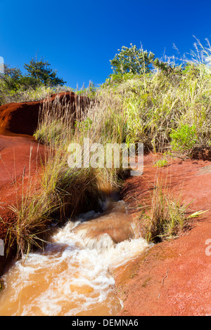 Little red river near Waimea Canyon in Kauai, Hawaii. Stock Photo