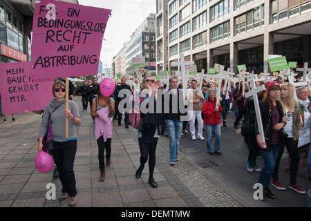 Berlin, Germany. 21st Sept 2013. March for Life is an annual Demonstration against abortion. Counter protesters go along with the demonstration. Stock Photo