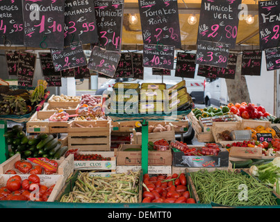 Produce on sale, La Bastille Thursday market, Paris, France Stock Photo