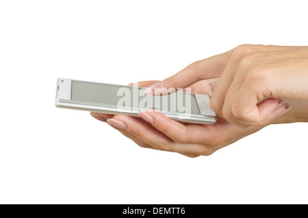 Hand holding big touchscreen smart phone Stock Photo