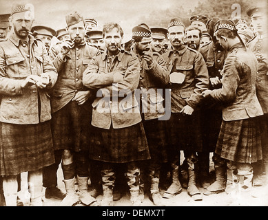 Gordon Highlanders surrendering to German soldiers during WW1 Stock Photo