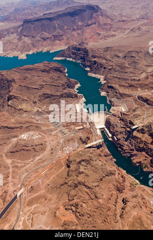 Aerial image of Hoover Dam on the border between the US states of Arizona and Nevada. JMH5486 Stock Photo