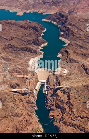 Aerial image of Hoover Dam on the border between the US states of Arizona and Nevada. JMH5487 Stock Photo