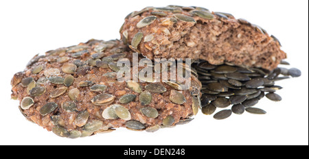 Homemade baked Bun with Pumpkin Seeds isolated on white background Stock Photo