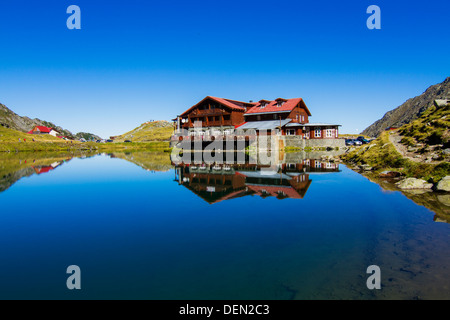 Balea Lake chalets in Fagaras Mountains-Romania Stock Photo