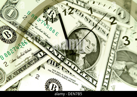 Clock and banknotes. Time is money concept Stock Photo